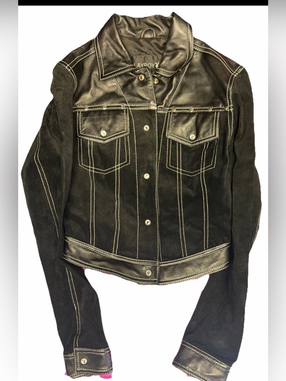 Playboy Women’s Crop Top Black Denim Jacket Size XS